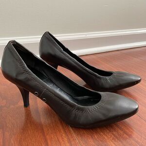 PRADA chocolate brown round toe kitten heel